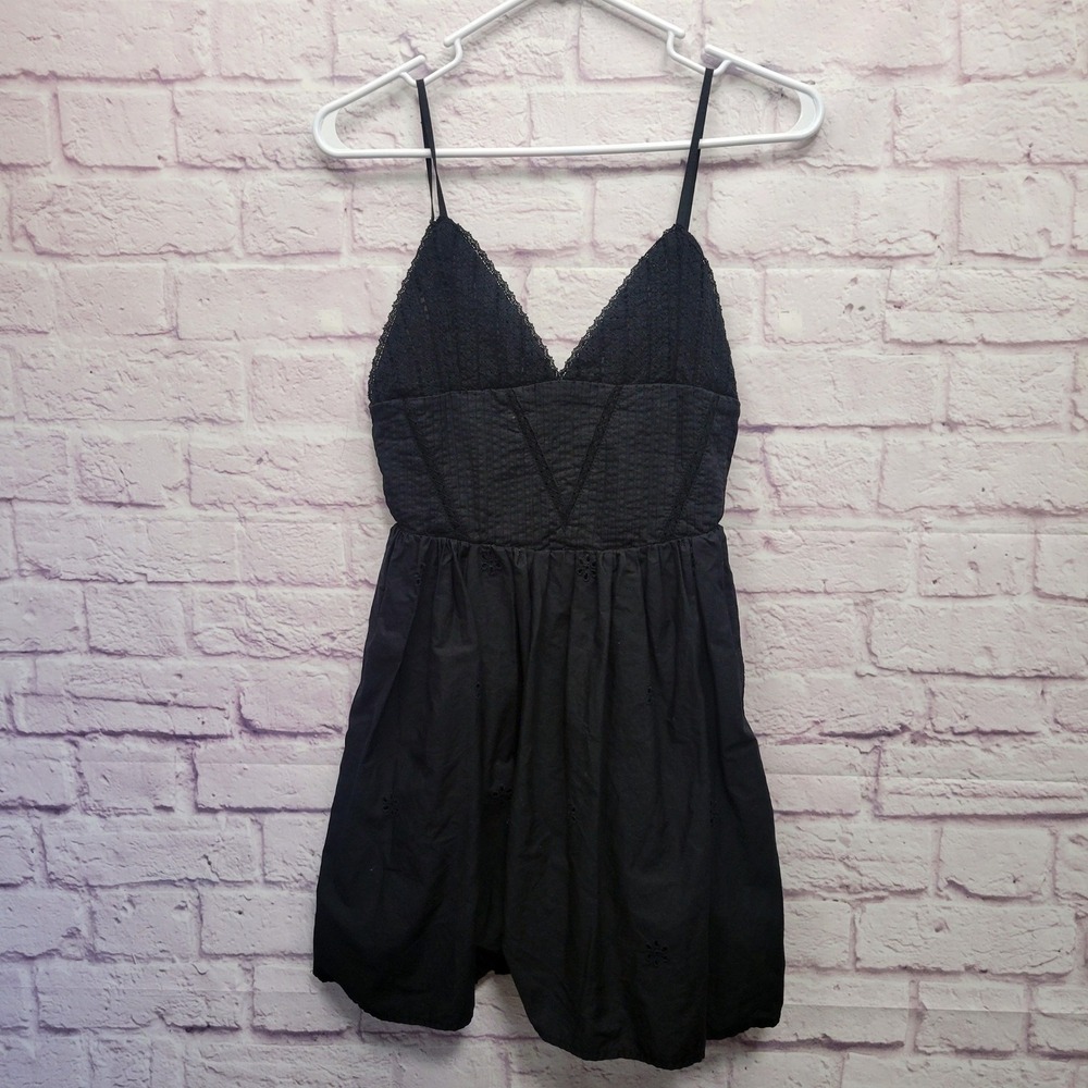 ZARA Black Lace Trim‎ Cami Mini Dress XS Eyelets Grunge Dark Fairy Sexy Goth